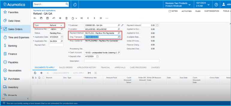 Select the Type, and Payment Method and copy the Org. Transaction ID