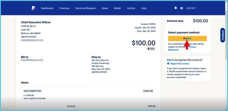 Send a PayPal Invoice | Kensium Products Documentation