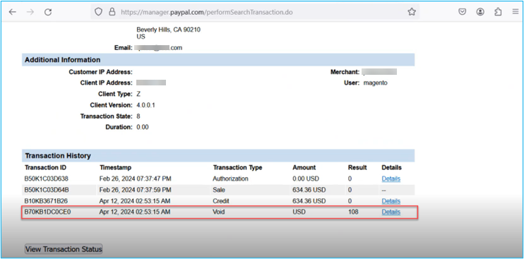 Void Transaction in PayPal Transaction History