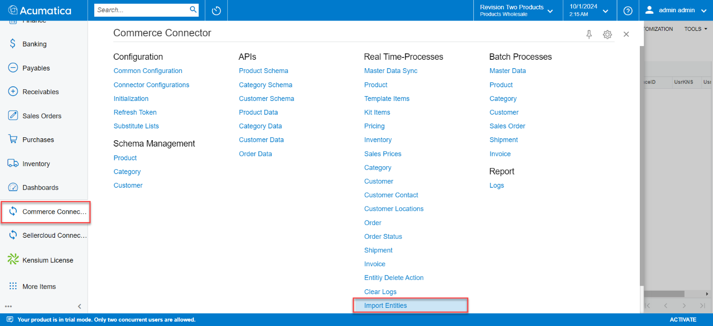 Import Entities Navigation