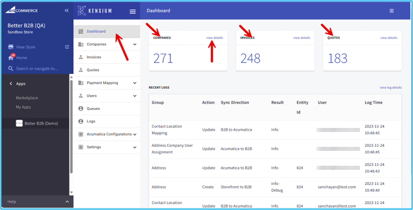 Dashboard of Better B2B App