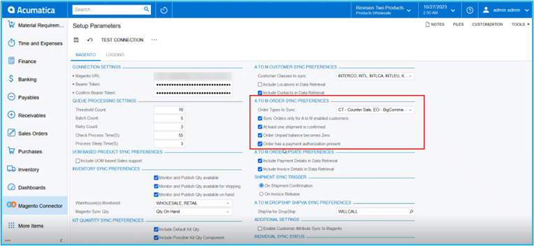 A To M Order Sync Preferences