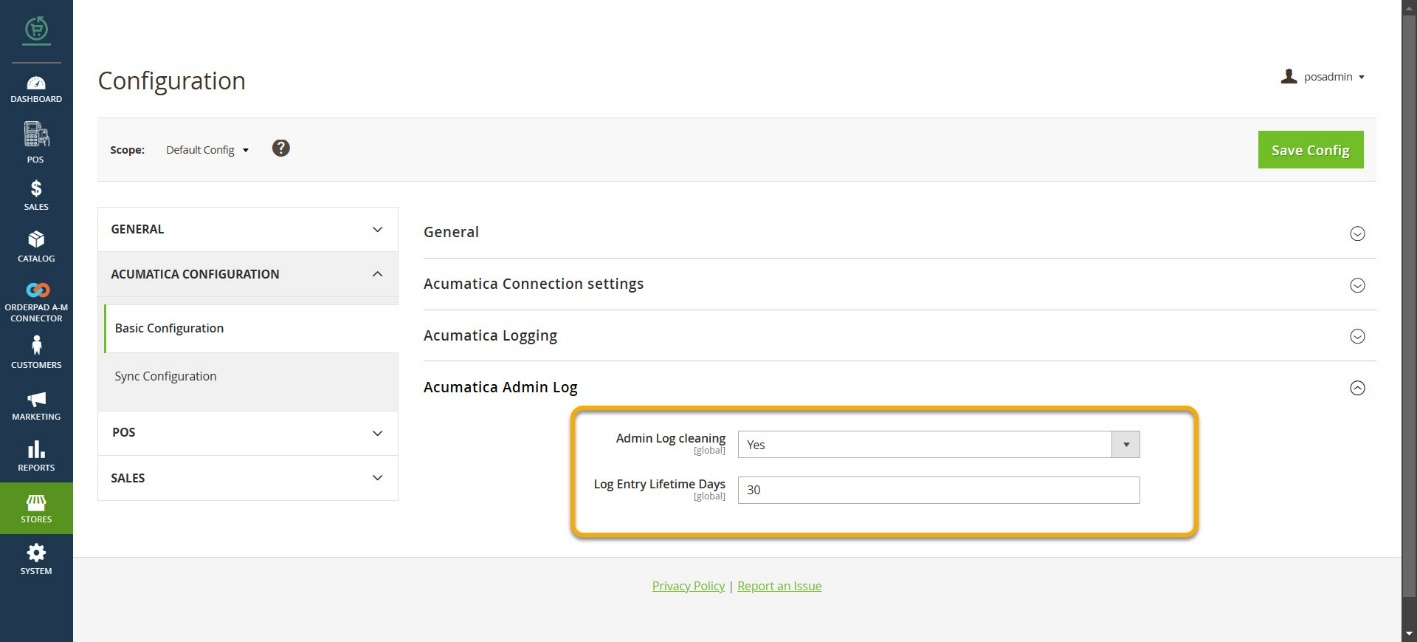 Acumatica Admin Log