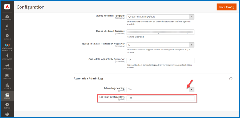 Admin log configuration