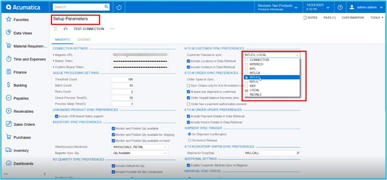 Select the Customer Class in Setup Parameters