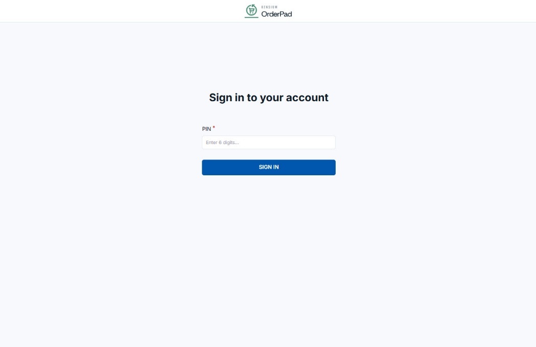 Enter the PIN to Login into OrderPad