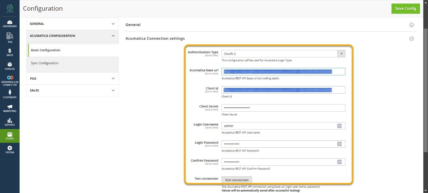 Acumatica Connection Settings