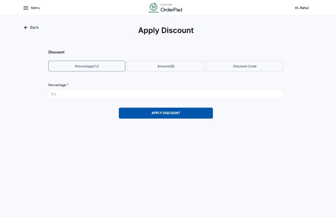 Apply Discount Screen