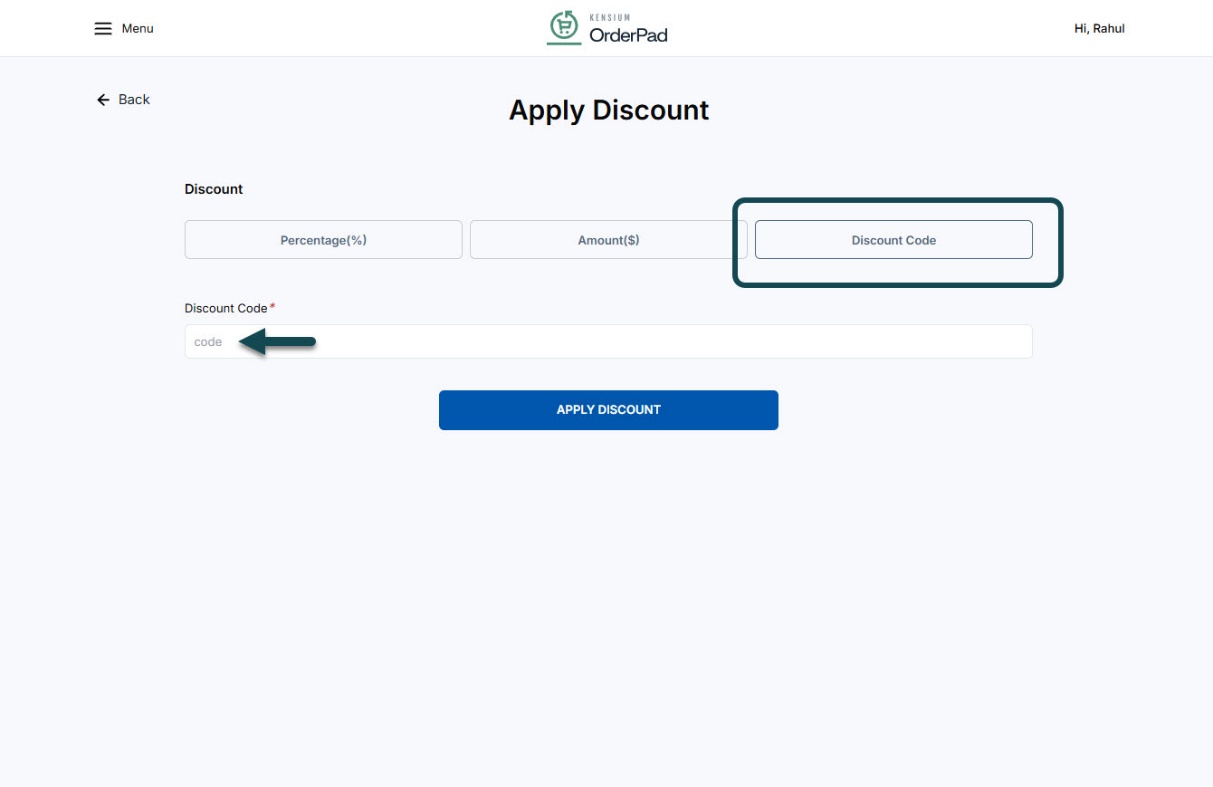 Apply discount by Code