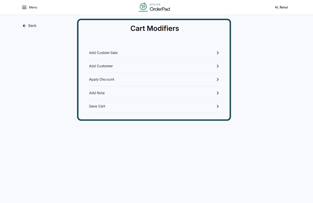 Cart Modifiers under More Actions