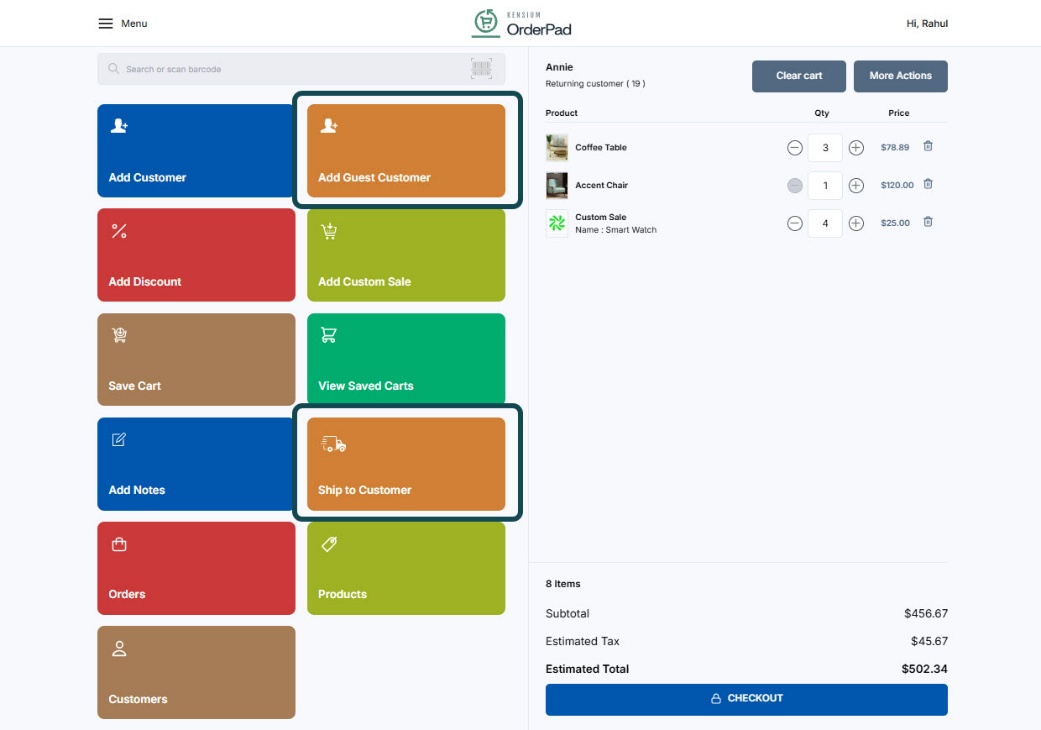 Additional options after linking customer to cart