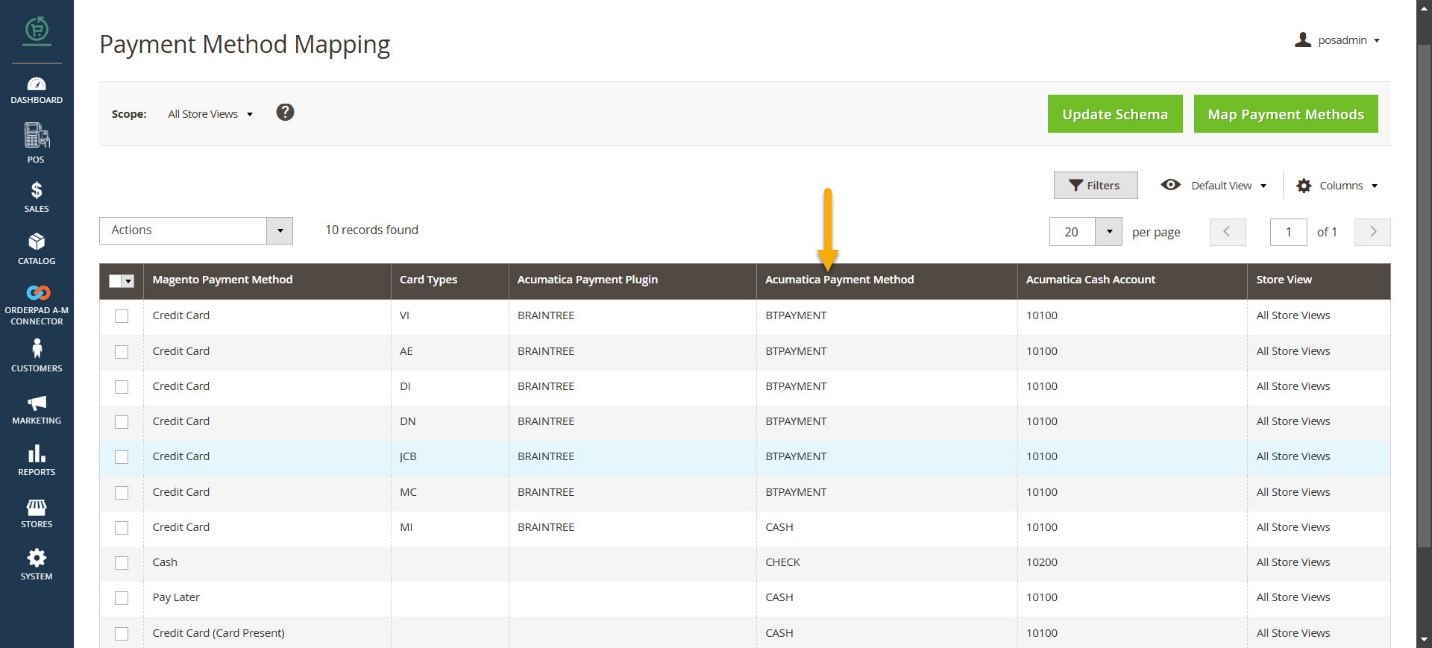 Acumatica Payment Method mapped to Cash